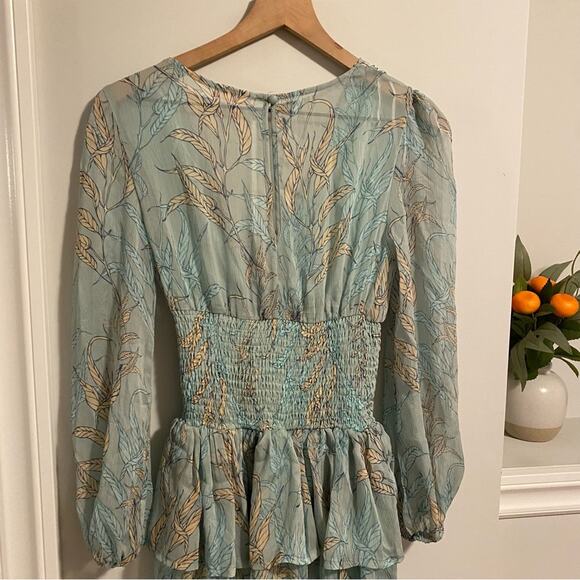 Who I am Boutique Blue Floral Long Sleeve Smocked Mini Dress Small - Picture 7 of 11